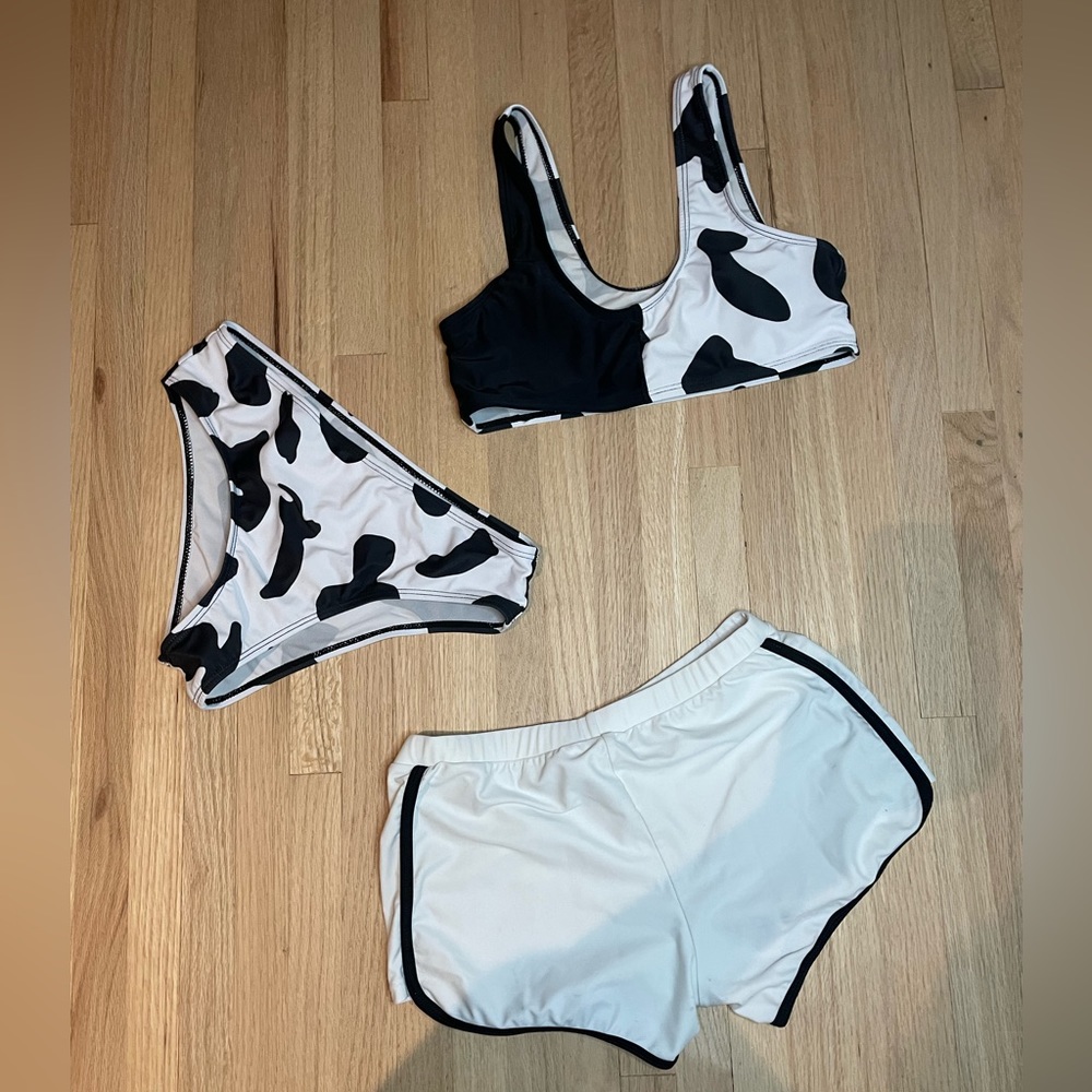 Cow print bikini with shorts included